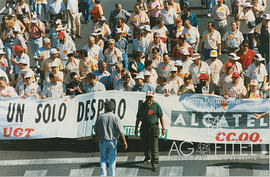 Manifestación de trabajadores de Alcatel en protesta por el expediente de regulación empleo propu...