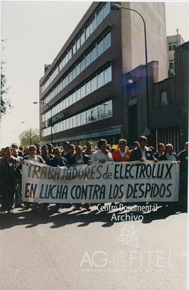Concentración de trabajadores ante la sede de Electrolux en Madrid