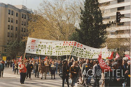 Concentración de trabajadores y delegados de UGT-Metal y CCOO frente a la sede de Ericsson en Madrid