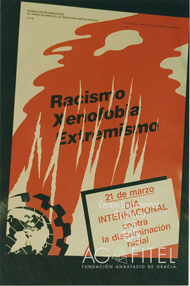 Cartel de la FEM y la FITIM contra el racismo y la xenofobia en el Día Internacional contra la Di...